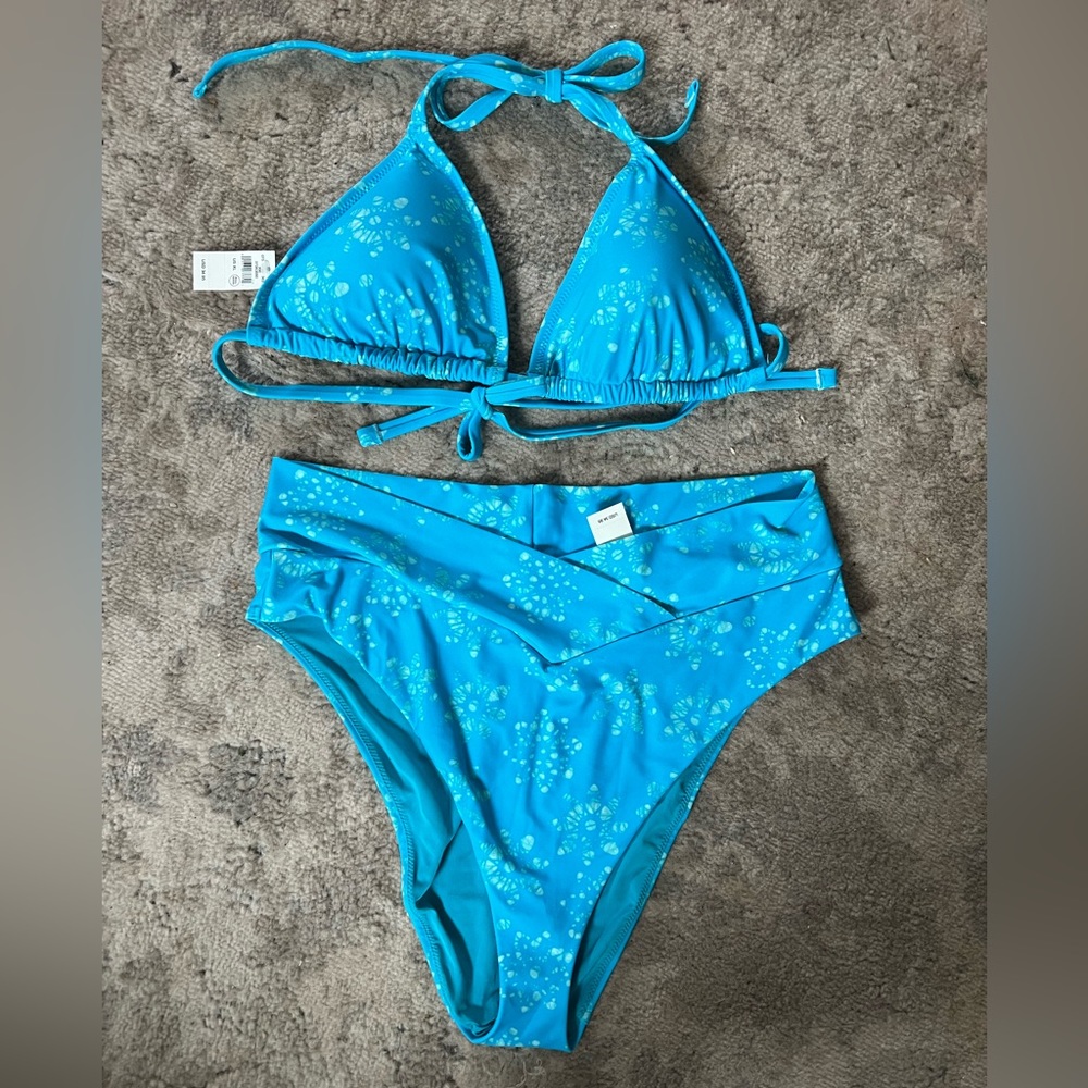 Aerie blue and white cross bottom bikini